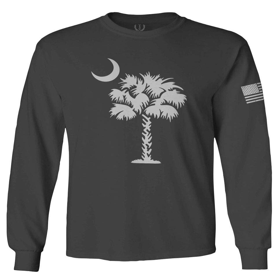 0337. South Carolina State Flag Logo Palmetto Men's Long Sleeve t Shirt (Characol, X-Large)