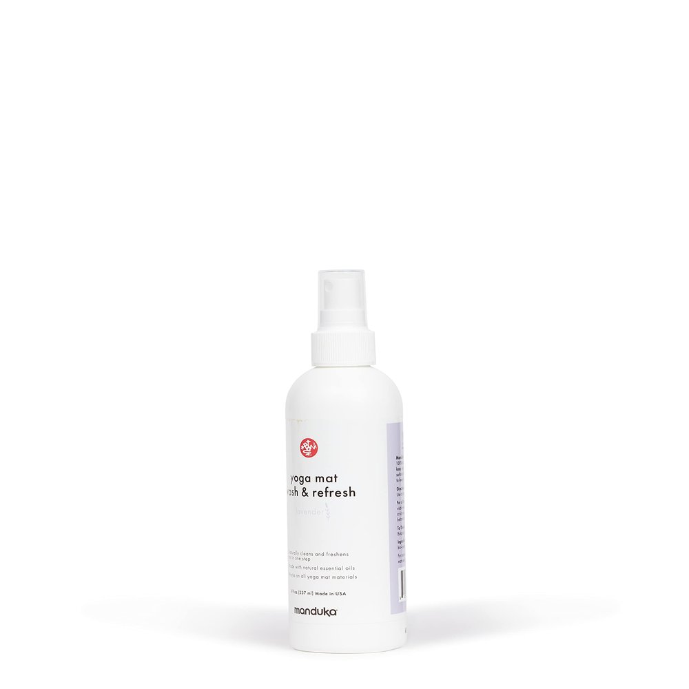 Manduka Yoga Mat Wash and Refresh  100% Natural Essential Oil Yoga Mat Cleaning Spray, Fitness Equipment and Gym Accessories Cleaner, Non-irritating, Pet Friendly - Lavender Scent, 8 oz