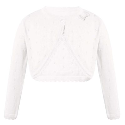 YOOJIA Girls Knit Cardigan Shrug Long Sleeve Button Closure Bolero Flower Girl Dress Cover Cropped Coat Sweater White 6