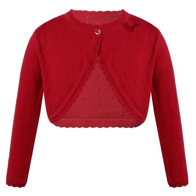 YOOJIA Girls Knit Cardigan Shrug Long Sleeve Button Closure Bolero Flower Girl Dress Cover Cropped Coat Sweater Red 4