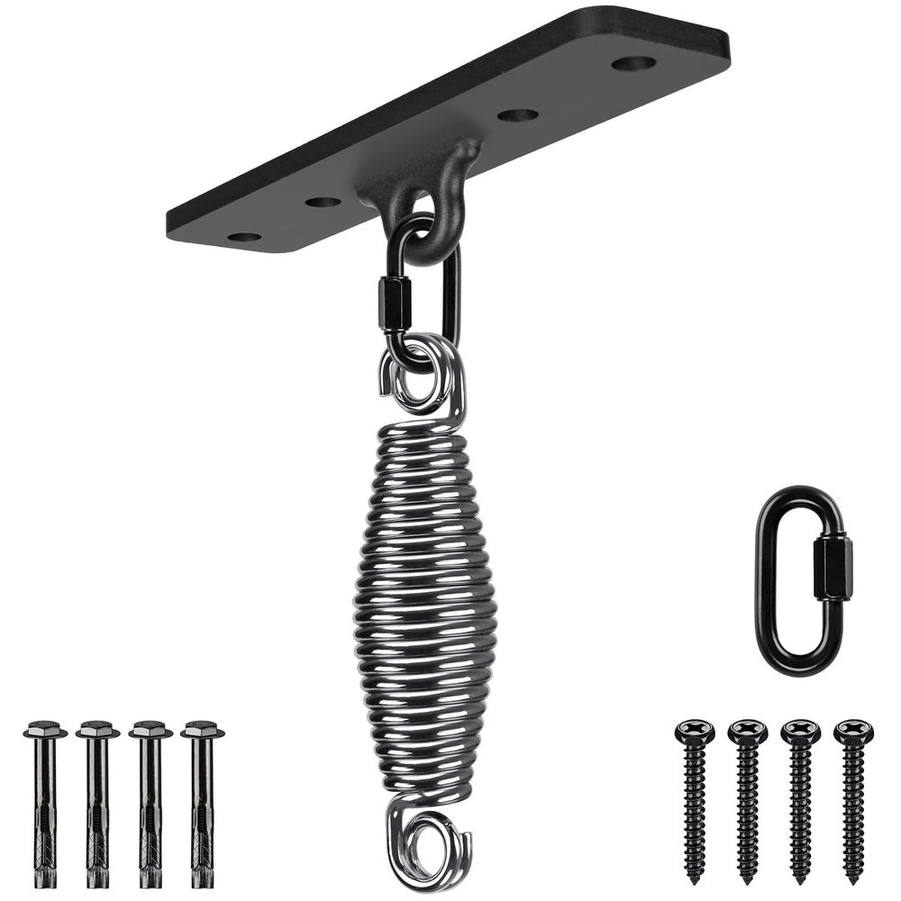 Dolibest Heavy Bag Hanger, Wall Ceiling Mount Hook for Punching Bags, Body Weight Strength Training Systems, Wood Beam Holder with Spring and 2 Carabiners, 4Wood Screws for Wooden Sets