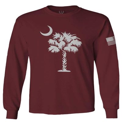 0337. South Carolina State Flag Logo Palmetto Men's Long Sleeve t Shirt (Maroon 2X Large)
