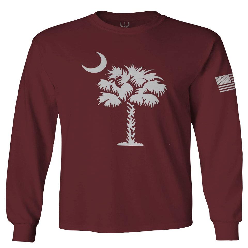 0337. South Carolina State Flag Logo Palmetto Men's Long Sleeve t Shirt (Maroon 2X Large)
