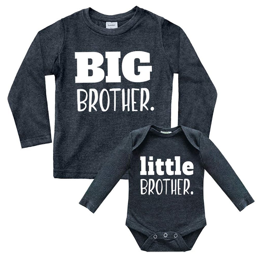 Big Brother Little Brother Shirts Matching Outfits Sibling Gifts Baby Set (Charcoal Black - Long Sleeve, Kids (2y)/ Baby (1-3M))