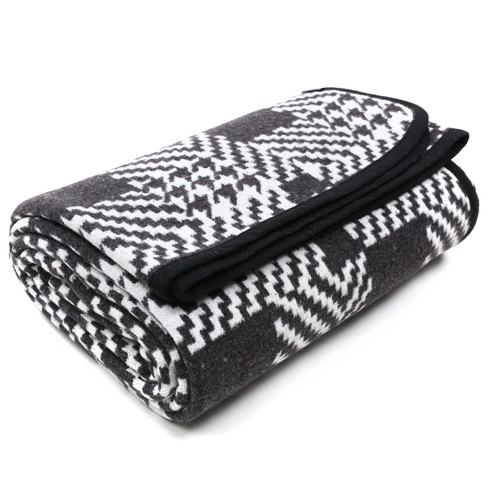 PuTian Merino Wool Blanket - 87" x 63" Thick Warm Soft Large Bed Throw - Great for Camping, Outdoors, Travel, Car, Couch, All Seasons Houndstooth Black
