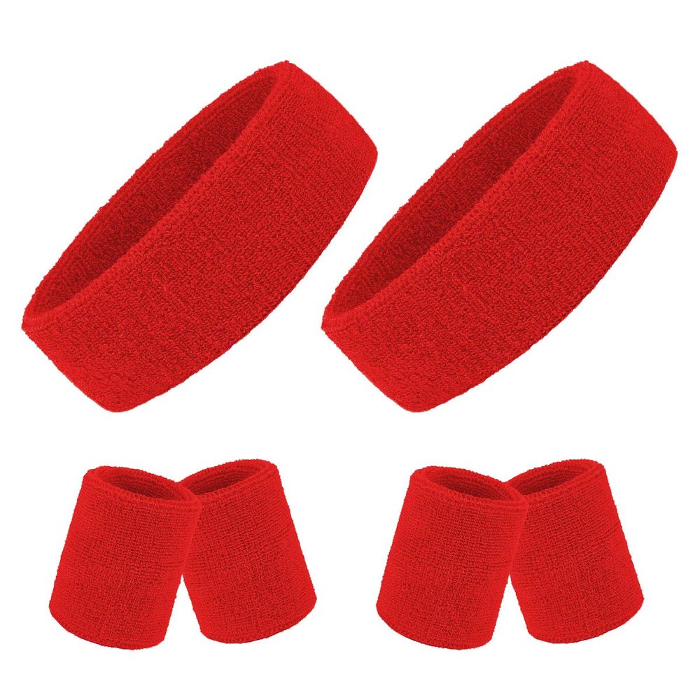 2 Sets Sports Headband and Wristbands, 4 Pieces Colorful Striped American Flag Style Sweatbands for Men and Women (Bright Red)
