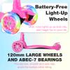BELEEV Scooters for Kids Ages 3-12, 3 Wheel Kick Scooter for Toddlers Girls Boys, 4 Adjustable Height, Lean to Steer, Light up Wheels, Extra-Wide Deck, Easy to Assemble for Children (Matte Pink) view 2