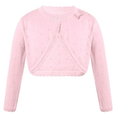 YOOJIA Girls Knit Cardigan Shrug Long Sleeve Button Closure Bolero Flower Girl Dress Cover Cropped Coat Sweater Pink 2