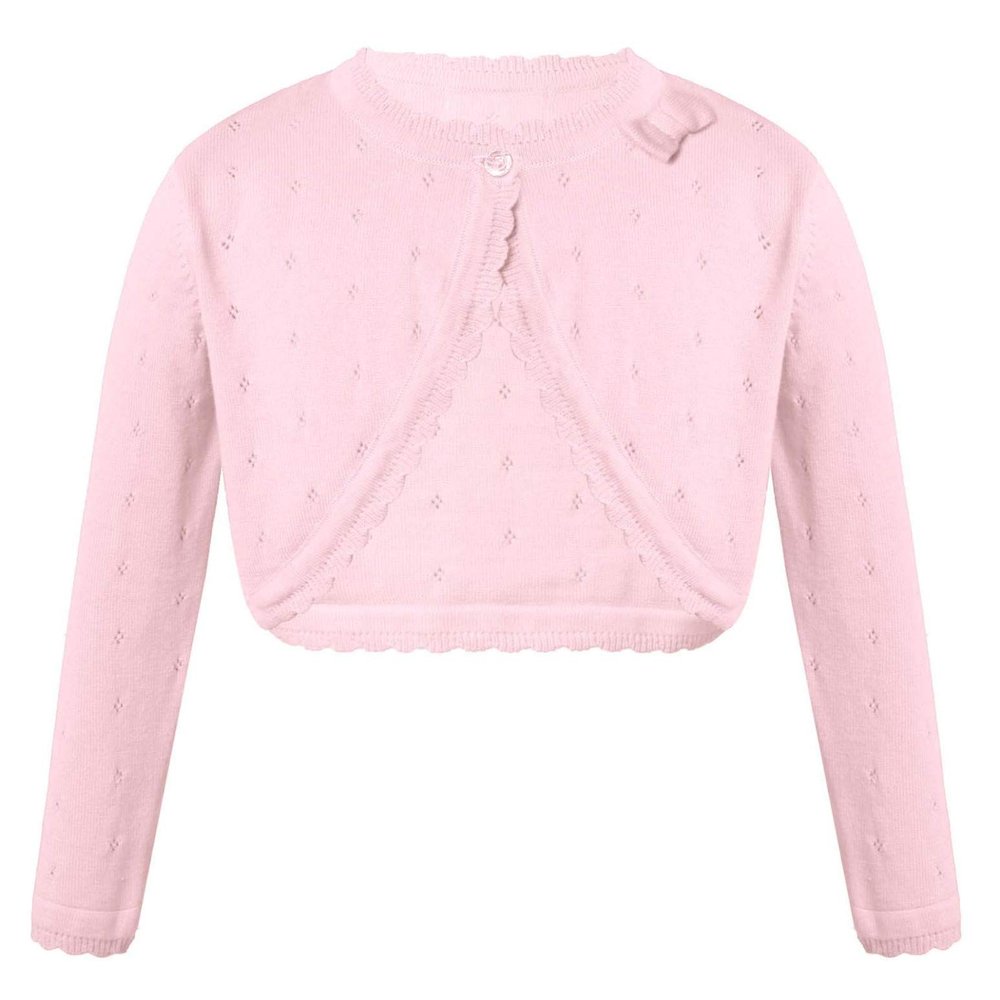 YOOJIA Girls Knit Cardigan Shrug Long Sleeve Button Closure Bolero Flower Girl Dress Cover Cropped Coat Sweater Pink 2