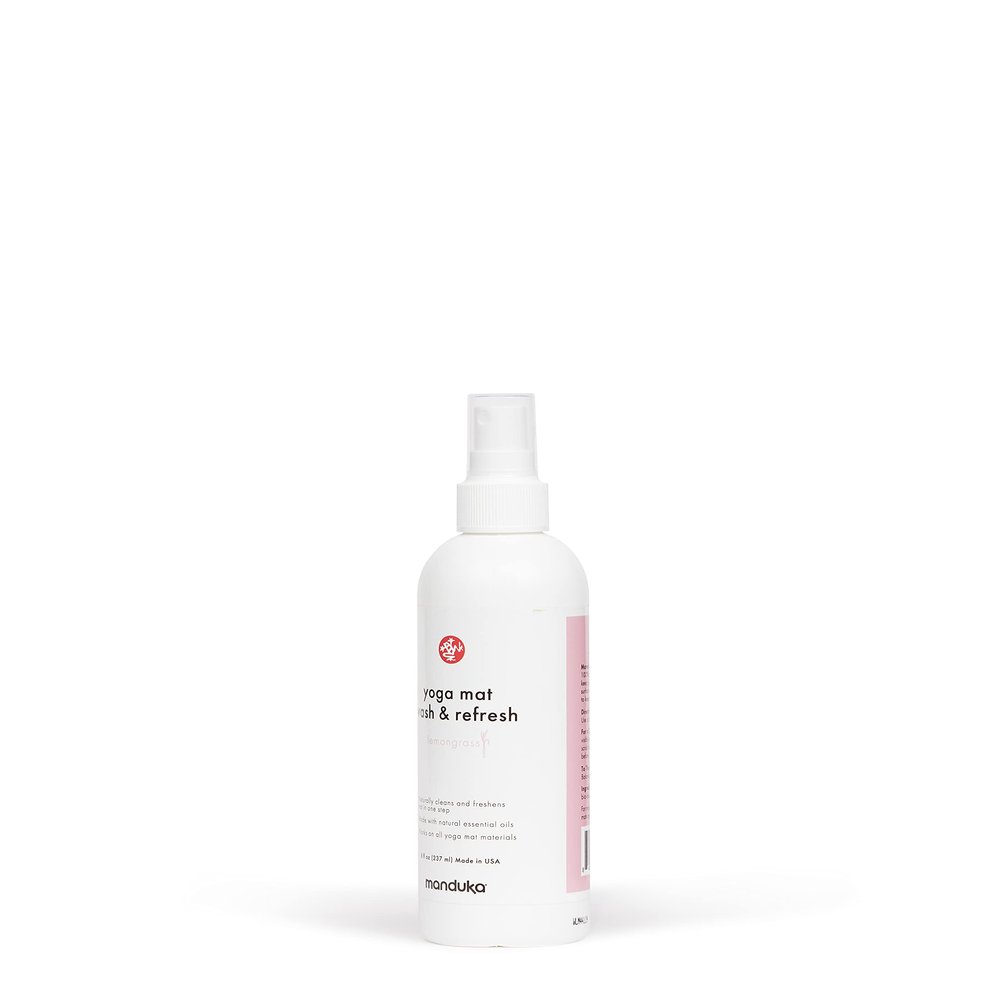 Manduka Yoga Mat Wash and Refresh  100% Natural Essential Oil Yoga Mat Cleaning Spray, Fitness Equipment and Gym Accessories Cleaner, Non-irritating, Pet Friendly | Lemongrass Scent, 8 oz