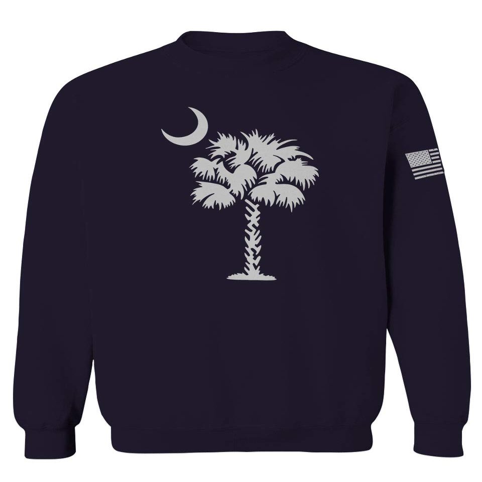0337. South Carolina State Flag Logo Palmetto Men's Crewneck Sweatshirt (Navy Small)