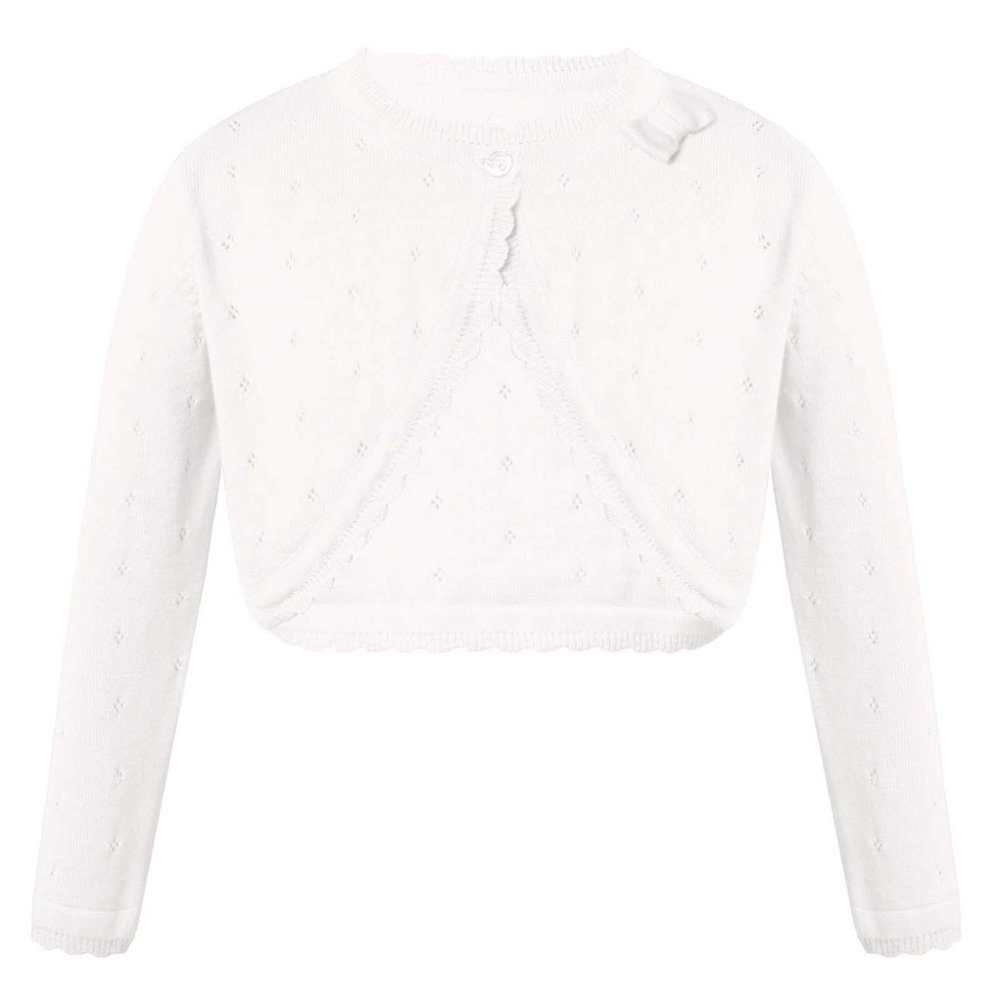 YOOJIA Girls Knit Cardigan Shrug Long Sleeve Button Closure Bolero Flower Girl Dress Cover Cropped Coat Sweater White 4