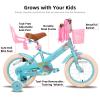 JOYSTAR 14 Inch Kids Bike Little Daisy 14 Inch Girls Bike with Training Wheels Doll Bike Seat Basket & Streamers Princess Kids Bicycle for Girls Toddler of 3-5 Years Toddler Girl Bikes Blue view 2