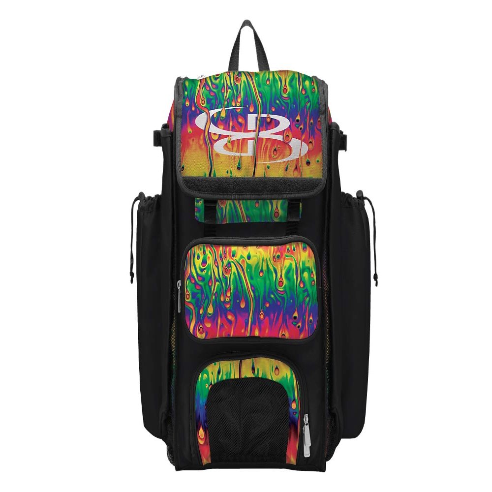 Boombah Catcher's Superpack Bat Bag 23-1/2" x 13-1/2" x 9-1/2" - Lava Multi - Holds 4 Bats - Backpack Version (no Wheels)