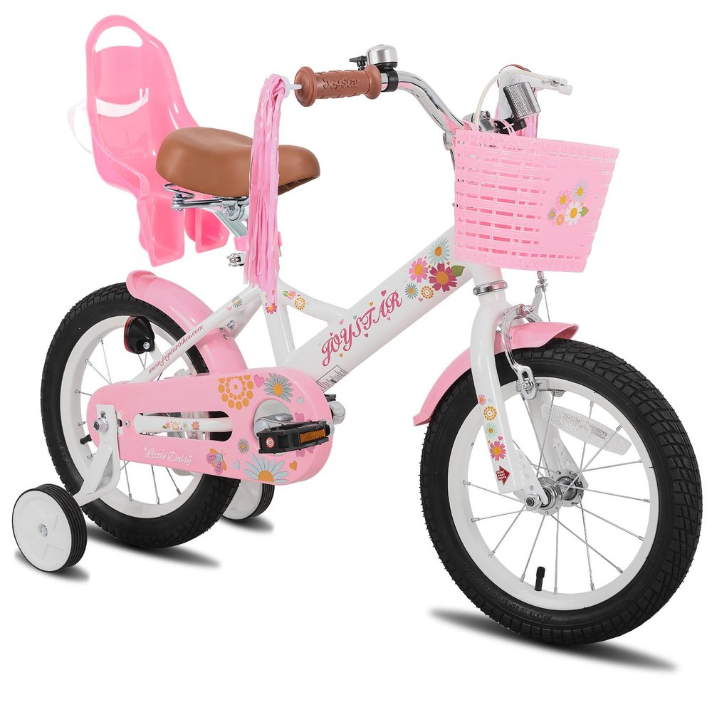 JOYSTAR 14 Inch Kids Bike Little Daisy Girls Bike with Training Wheels Doll Bike Seat Basket & Streamers Princess Kids Bicycle for Girls Toddler of 3-5 Years Toddler Girl Bikes White