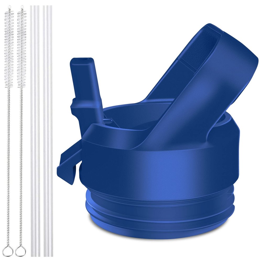 AIPENQ Straw Cap for YETI Rambler Bottle and RTIC Bottle, Straw Lid with 2 Straws and 2 Brushes (Dark Blue)