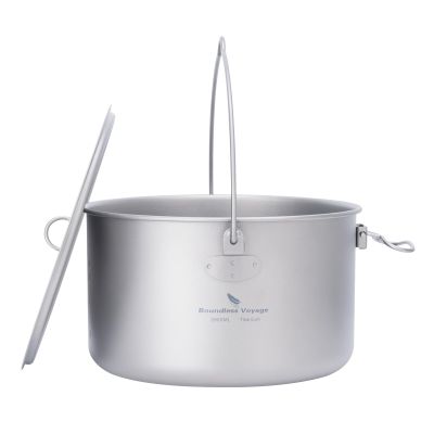 iBasingo Titanium Camping Pot with Lid 2.9L Ultralight Backpacking Cookware with Foldable Handle for Hiking, Picnic & Outdoor Durable Portable Metal Cooking Ti Hanging Pot Ti2045C