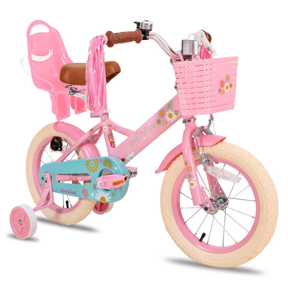 JOYSTAR 12 Inch Kids Bike Little Daisy Girls Bike with Training Wheels Doll Bike Seat Basket & Streamers Princess Kids Bicycle for Girls Toddler of 2-4 Years Toddler Girl Bikes Pink