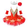 Aislor Girls Embroidered Flower Sequins Ballet Leotard Tutu Dress for Swan Lake Ballerina Performance Modern Dance Red 6 Years view 1