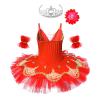 Aislor Girls Embroidered Flower Sequins Ballet Leotard Tutu Dress for Swan Lake Ballerina Performance Modern Dance Red 6 Years view 2