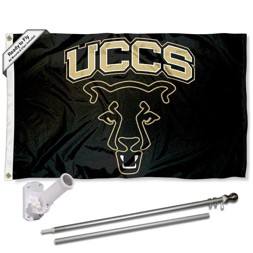 College Flags & Banners Co. Colorado Springs Mountain Lions Flag and Pole Bracket Mount Bundle