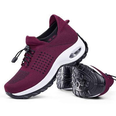 Women's Walking Shoes Sock Sneakers - Mesh Easy Lace Air Cushion Lady Girls Modern Jazz Dance Platform Nursing Shoes Wine Red1,9.5