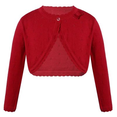 ranrann Kids Girls Long Sleeve Bolero Cardigan Shrug Single Button Cropped Knitted Sweater Jacket Girls Dress Cover Up Red 2