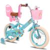 JOYSTAR 12 Inch Kids Bike Little Daisy Girls Bike with Training Wheels Doll Bike Seat Basket & Streamers Princess Kids Bicycle for Girls Toddler of 2-4 Years Toddler Girl Bikes Blue view 1