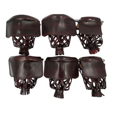 Leather Pool Table Pockets Made of Genuine Leather, Set of 6, with Classic Smooth Shield, Wood Brush Color