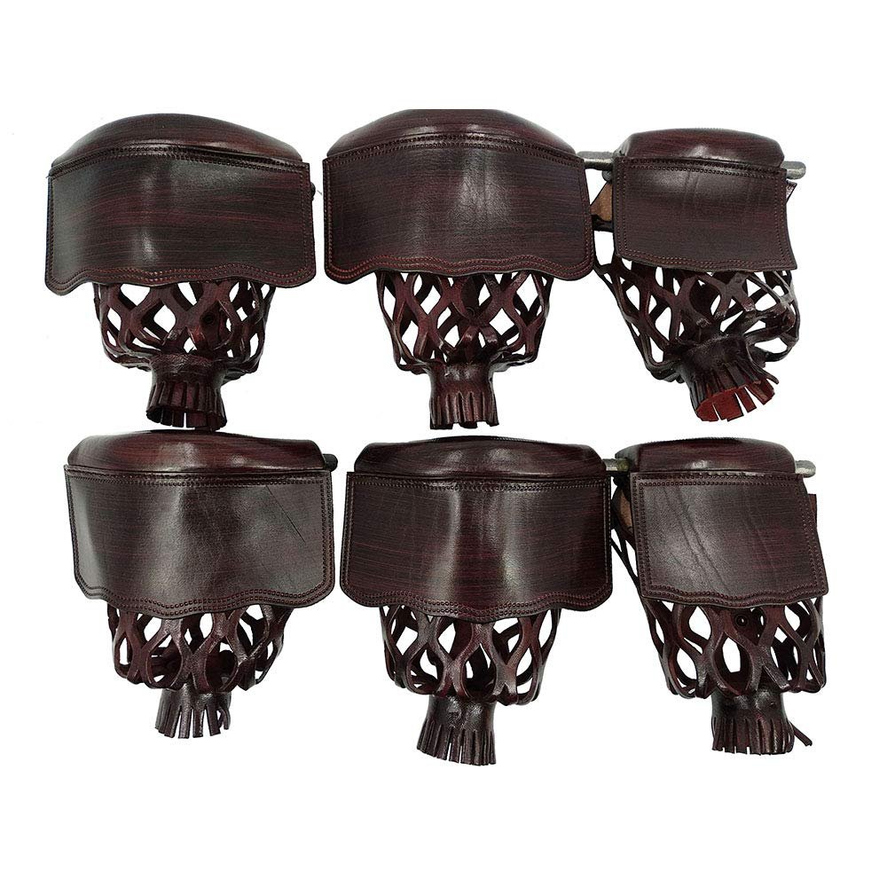 Leather Pool Table Pockets Made of Genuine Leather, Set of 6, with Classic Smooth Shield, Wood Brush Color