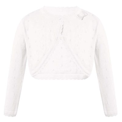 ranrann Kids Girls Long Sleeve Bolero Cardigan Shrug Single Button Cropped Knitted Sweater Jacket Girls Dress Cover Up White 4