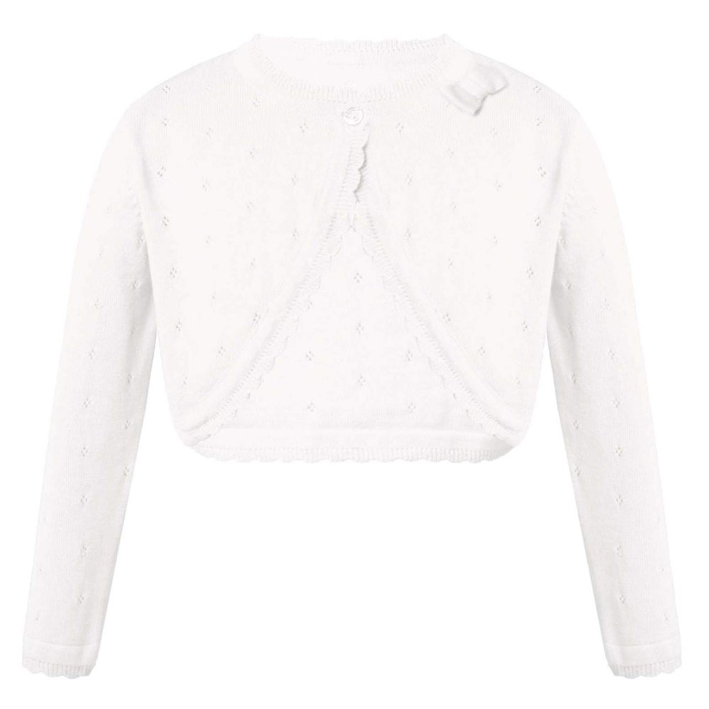 ranrann Kids Girls Long Sleeve Bolero Cardigan Shrug Single Button Cropped Knitted Sweater Jacket Girls Dress Cover Up White 4