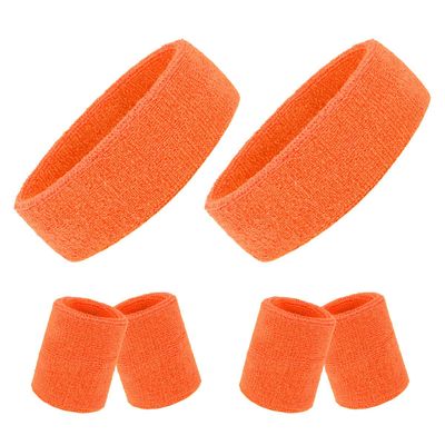 2 Sets Sports Headband and Wristbands, Colorful Striped American Flag Style for Men and Women (Orange)
