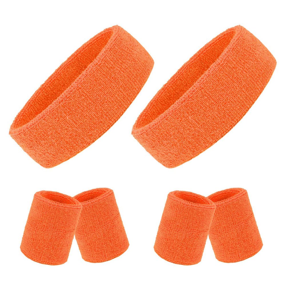 2 Sets Sports Headband and Wristbands, Colorful Striped American Flag Style for Men and Women (Orange)