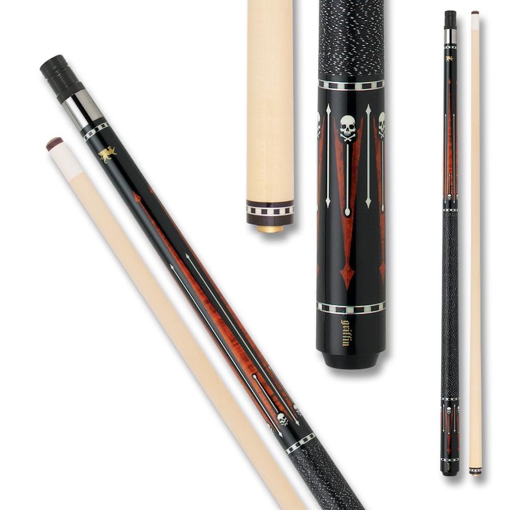 Griffin GR30 Pool Cue - Black Stained with Floating White Spears and Brown Points - 21oz