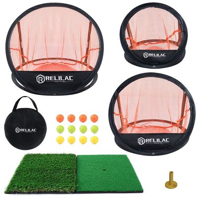 RELILAC Pop Up Golf Chipping Practice Net Set - Indoor/Outdoor Golfing Target Accessories Kit for Golf Practice - Improve Your Short Game - Gifts for Men, Dad, Mom, Husband, Women, Kid, Golfers