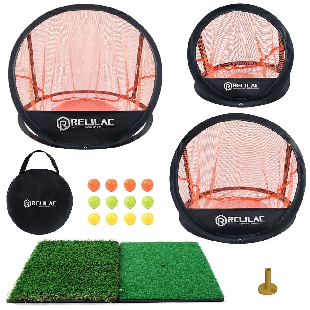 RELILAC Pop Up Golf Chipping Practice Net Set - Indoor/Outdoor Golfing Target Accessories Kit for Golf Practice - Improve Your Short Game - Gifts for Men, Dad, Mom, Husband, Women, Kid, Golfers