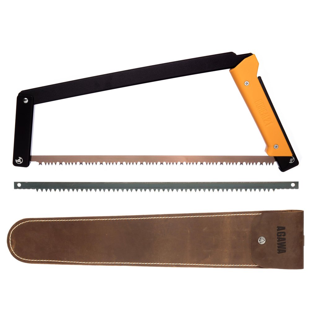AGAWA - BOREAL21 Backwoods Kit - Includes 21" Folding Saw, Leather Sheath, 21" All-Purpose & 21" Aggressive Saw Blade - For Camping, Hunting & Survival Kit (Black Frame/Yellow Handle)