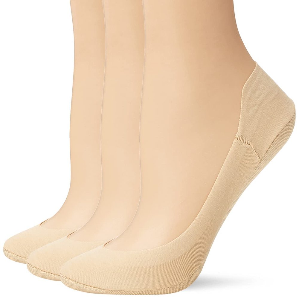 HUE womens Hidden Cotton Perfect Edge Liner With Gel Tab Socks, Cream - 3 Pair Pack, One Size US