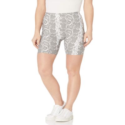 HUE Women's Plus Size Faux Leather High Waist Bike Shorts, Grey Python, 1X
