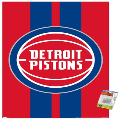 Trends International NBA Detroit Pistons - Logo 20 Wall Poster, 22.37" x 34.00", Premium Poster & Push Pin Bundle
