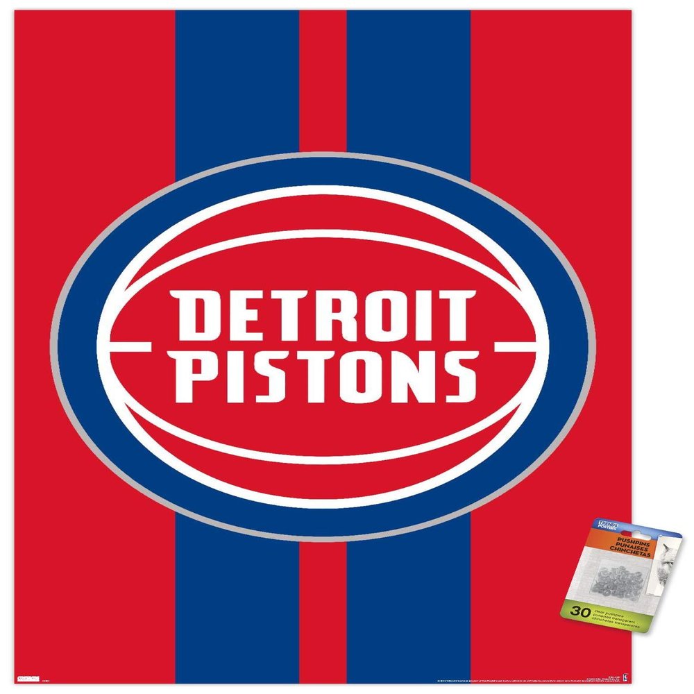 Trends International NBA Detroit Pistons - Logo 20 Wall Poster, 22.37" x 34.00", Premium Poster & Push Pin Bundle