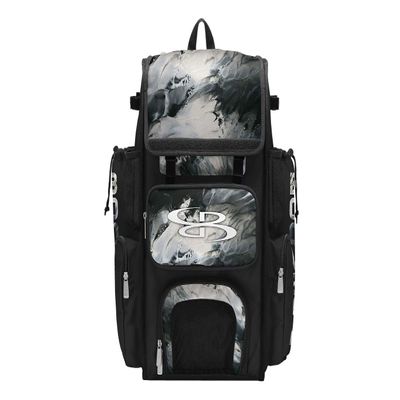 Boombah Superpack Bat Bag - Backpack Version (no wheels) - Holds 4 Bats - Glacier Black/White