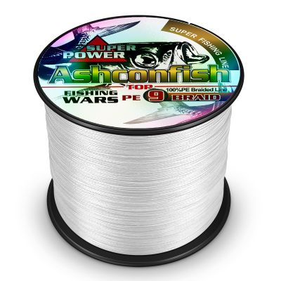 Ashconfish 9 Strands Braided Round Fishing Line 1500M/1640Yards 50LB PE Fishing Wire Paralell Knitting Ultra Strong Braid Fishing String White