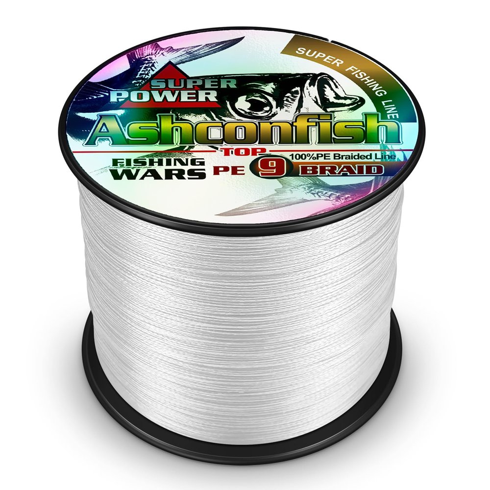 Ashconfish 9 Strands Braided Round Fishing Line 1500M/1640Yards 50LB PE Fishing Wire Paralell Knitting Ultra Strong Braid Fishing String White