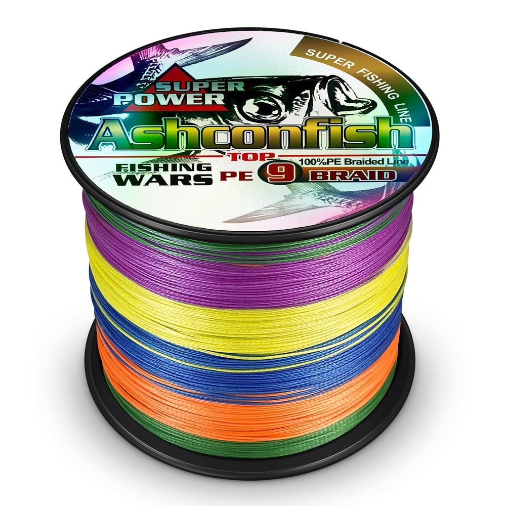 AshMulti Coloronfish 9 Strands Braided Fishing Line 1500M/1640Yards 140LB PE Fishing Wire Paralell Knitting Ultra Strong Braid Fishing String Multi Color