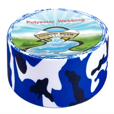 Country Brook Design - Royal Blue and White Camo Polyester Webbing (1 1/2 Inch, 20 Yards)