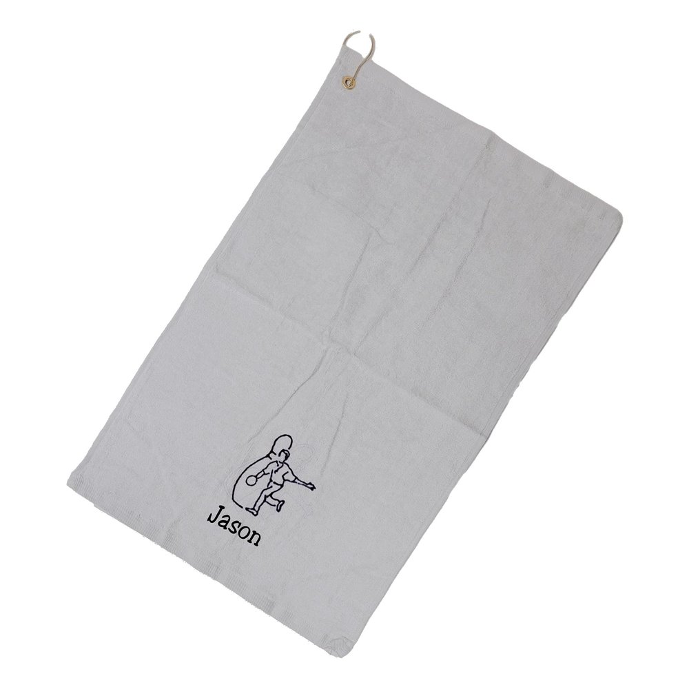 101 BEACH Personalized Cotton Bowling Towel with Embroidered Name with Clip (Gray - Embroidered Name)