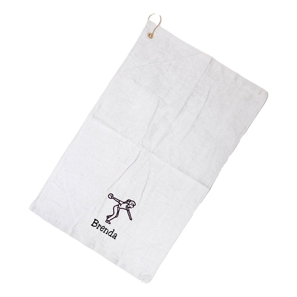 101 BEACH Women's Personalized Cotton Bowling Towel with Embroidered Name with Clip (White- Embroidered Name - Woman)