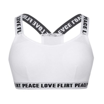 JEEYJOO Girls Teenage Racerback Letter Printed Training Sport Bra Breathable Padded Undershirt Underwear Bra Ivory 8-10